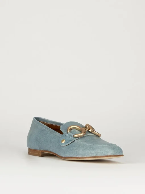 Mocassini tacco 1cm pelle azzurro