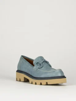 Mocassini tacco 1cm pelle azzurro