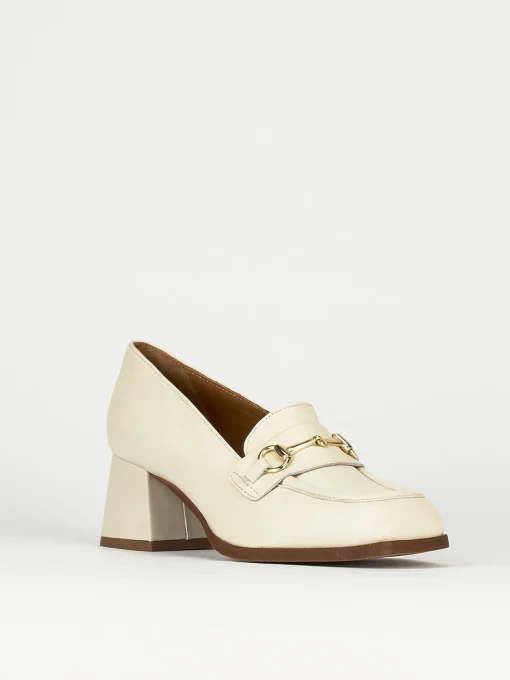 Mocassini tacco 5cm pelle beige