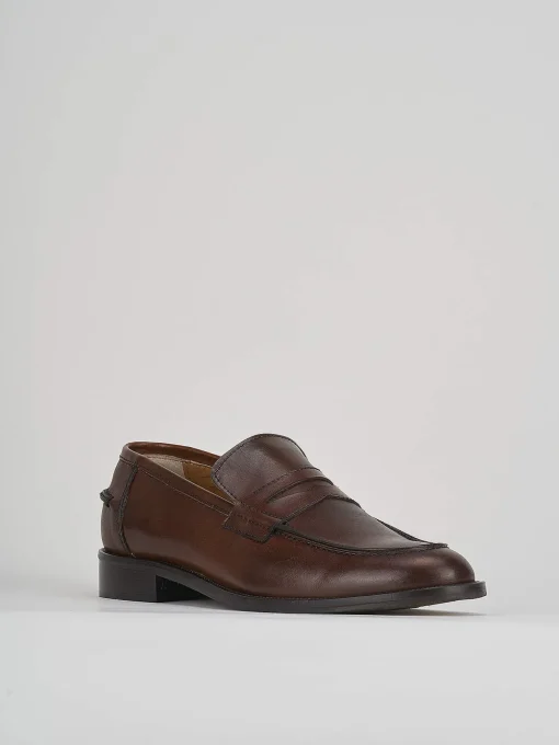 Mocassini tacco 1cm pelle marrone