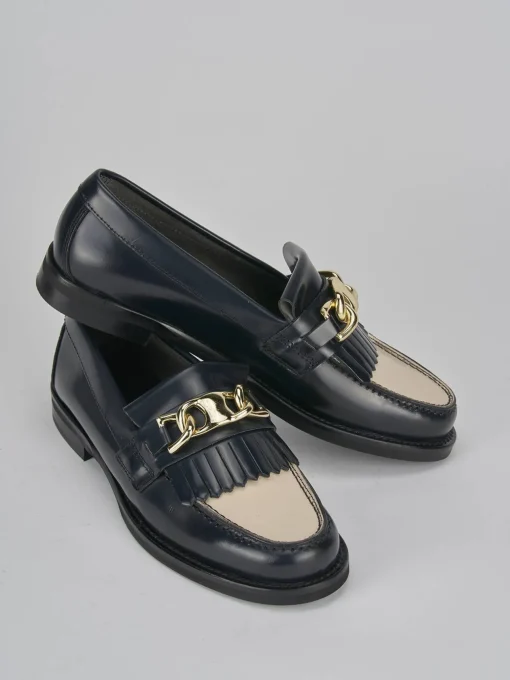 Mocassini tacco 1cm pelle blu