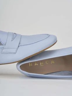 Mocassini tacco 1cm pelle azzurro