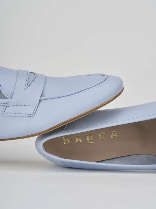 Mocassini tacco 1cm pelle azzurro