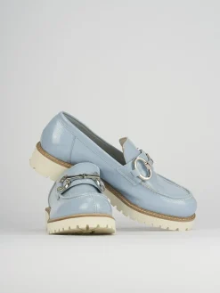 Mocassini tacco 2cm pelle azzurro