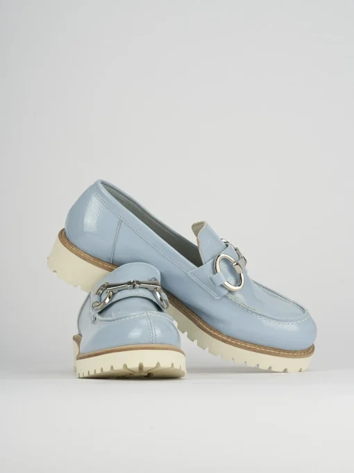 Mocassini tacco 2cm pelle azzurro