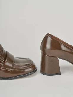Mocassini tacco 5cm pelle marrone