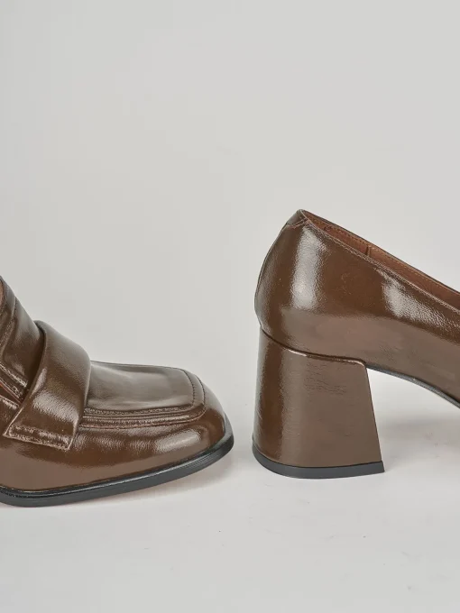 Mocassini tacco 5cm pelle marrone