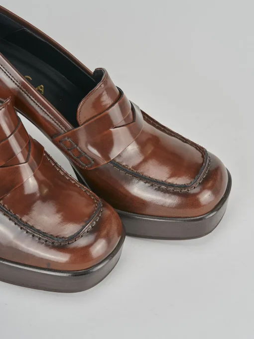 Mocassini tacco 9cm pelle marrone