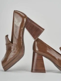 Mocassini tacco 9cm pelle marrone