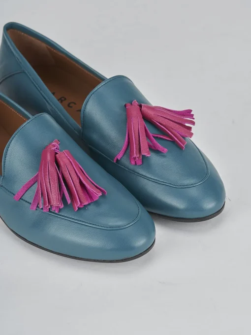 Mocassini tacco 1cm pelle blu