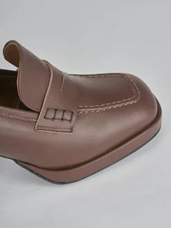 Mocassini tacco 7cm pelle marrone