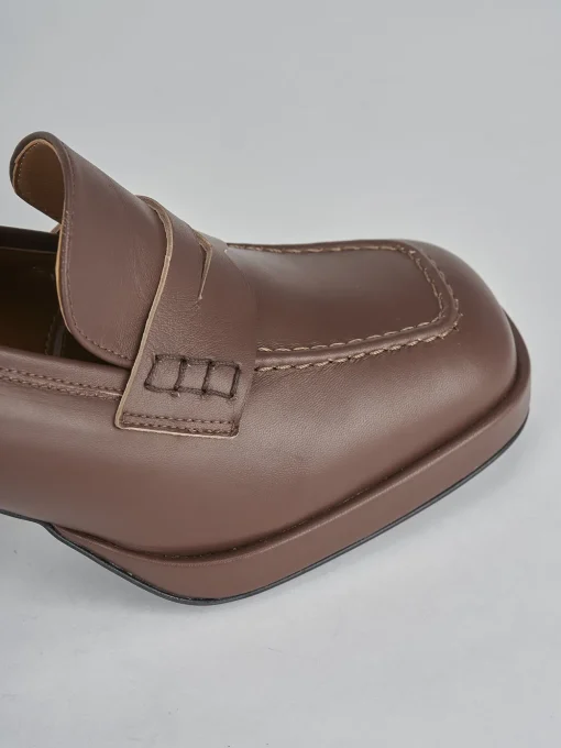 Mocassini tacco 7cm pelle marrone