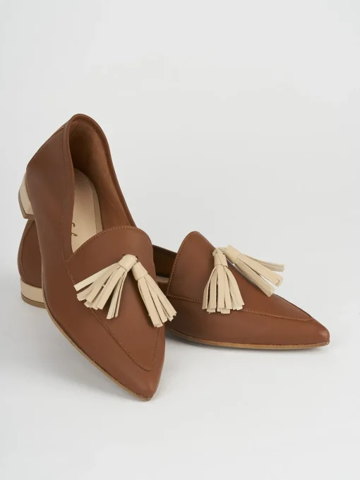 Mocassini tacco 1cm pelle marrone