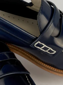 Mocassini tacco 2cm pelle blu