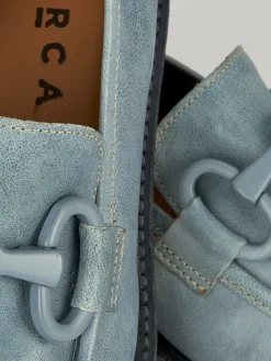 Mocassini tacco 1cm pelle azzurro