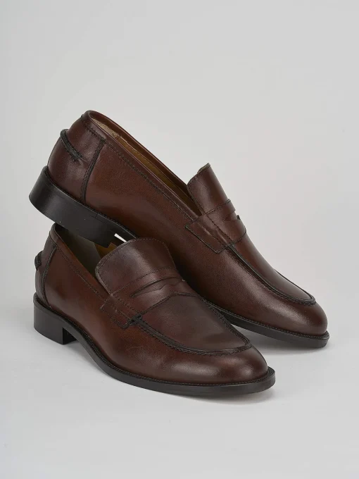 Mocassini tacco 1cm pelle marrone