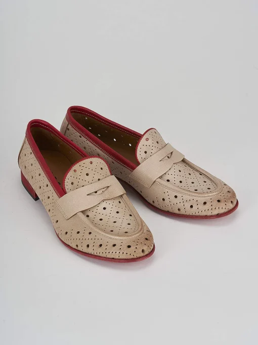 Mocassini tacco 2cm pelle beige