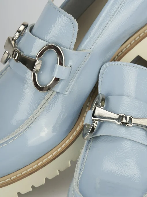 Mocassini tacco 2cm pelle azzurro