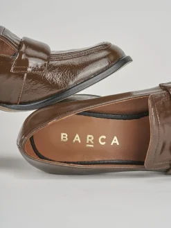 Mocassini tacco 5cm pelle marrone