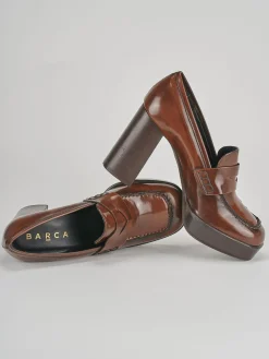 Mocassini tacco 9cm pelle marrone