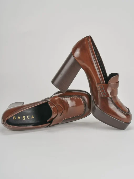 Mocassini tacco 9cm pelle marrone