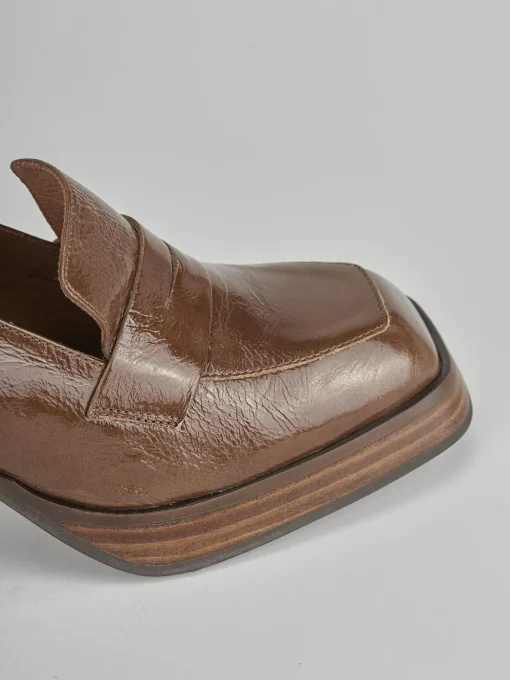 Mocassini tacco 9cm pelle marrone