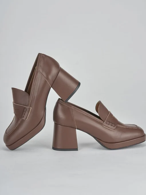 Mocassini tacco 7cm pelle marrone
