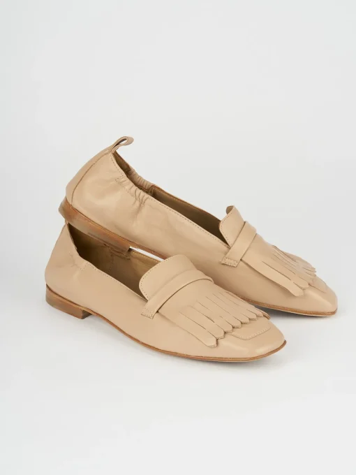 Mocassini tacco 1cm pelle beige