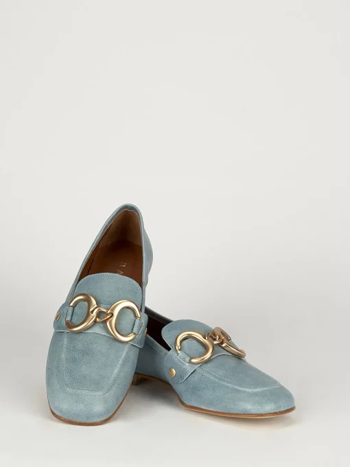 Mocassini tacco 1cm pelle azzurro