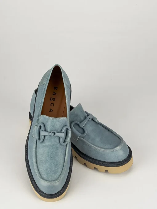 Mocassini tacco 1cm pelle azzurro