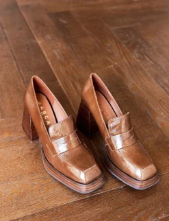 Mocassini tacco 9cm pelle marrone
