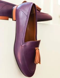 Mocassini tacco 1cm pelle viola