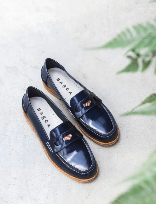 Mocassini tacco 2cm pelle blu