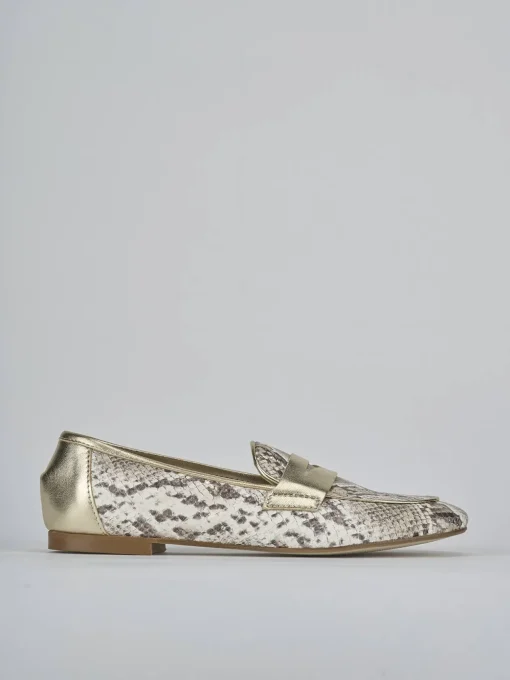 Mocassini tacco 1cm pitone oro