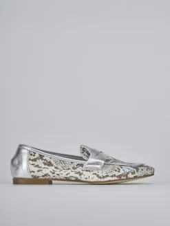 Mocassini tacco 1cm pitone argento