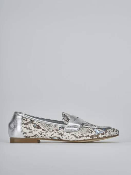 Mocassini tacco 1cm pitone argento