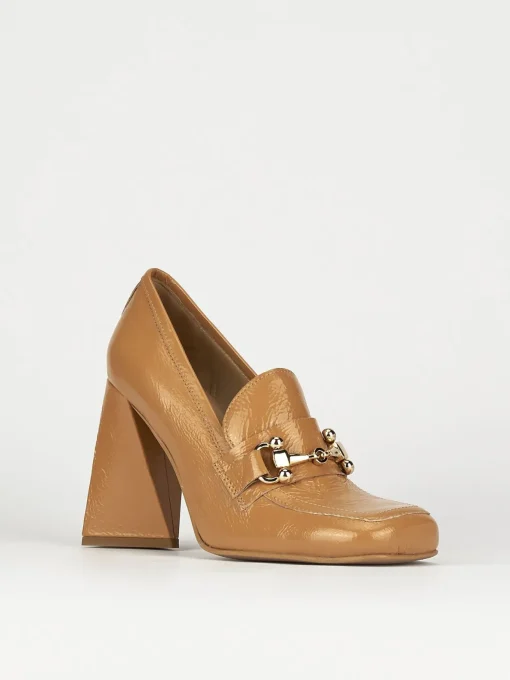 Mocassini tacco 9cm vernice marrone
