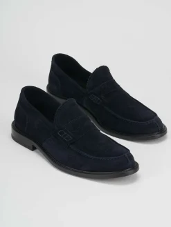Mocassino blu camoscio