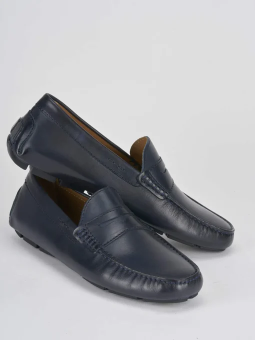 Mocassino blu pelle