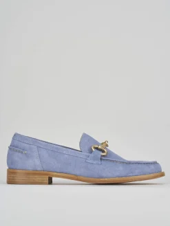 Mocassino tacco 1 cm azzurro camoscio