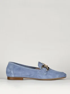 Mocassino tacco 1 cm azzurro camoscio