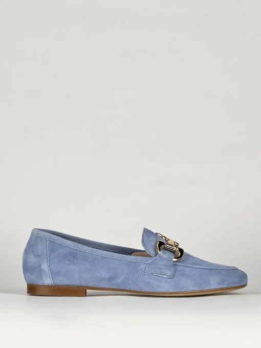Mocassino tacco 1 cm azzurro camoscio