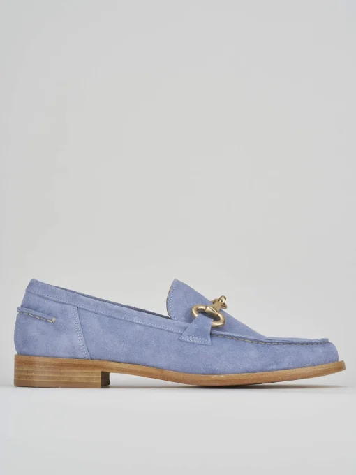 Mocassino tacco 1 cm azzurro camoscio