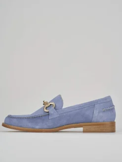 Mocassino tacco 1 cm azzurro camoscio
