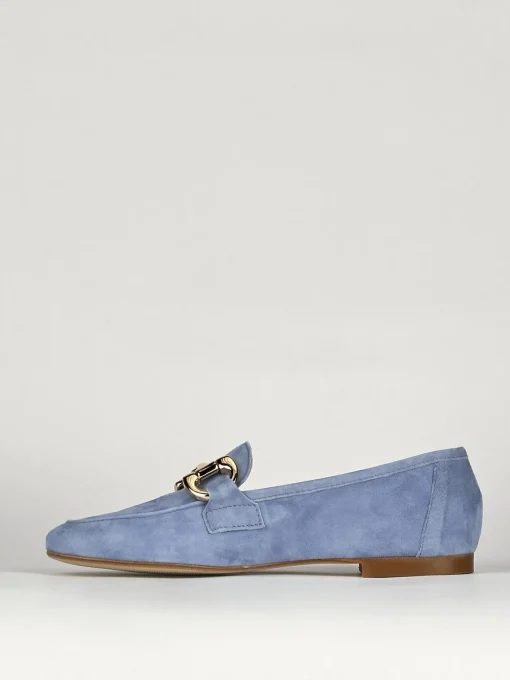 Mocassino tacco 1 cm azzurro camoscio