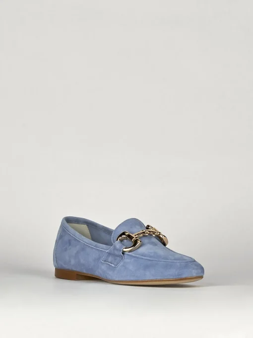 Mocassino tacco 1 cm azzurro camoscio