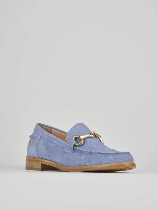 Mocassino tacco 1 cm azzurro camoscio