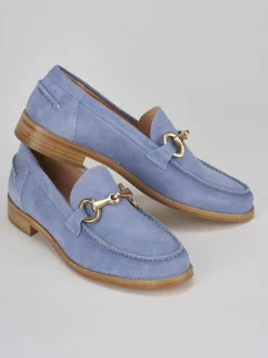 Mocassino tacco 1 cm azzurro camoscio