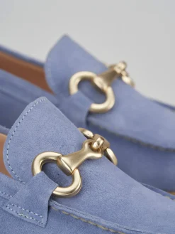 Mocassino tacco 1 cm azzurro camoscio