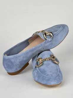 Mocassino tacco 1 cm azzurro camoscio
